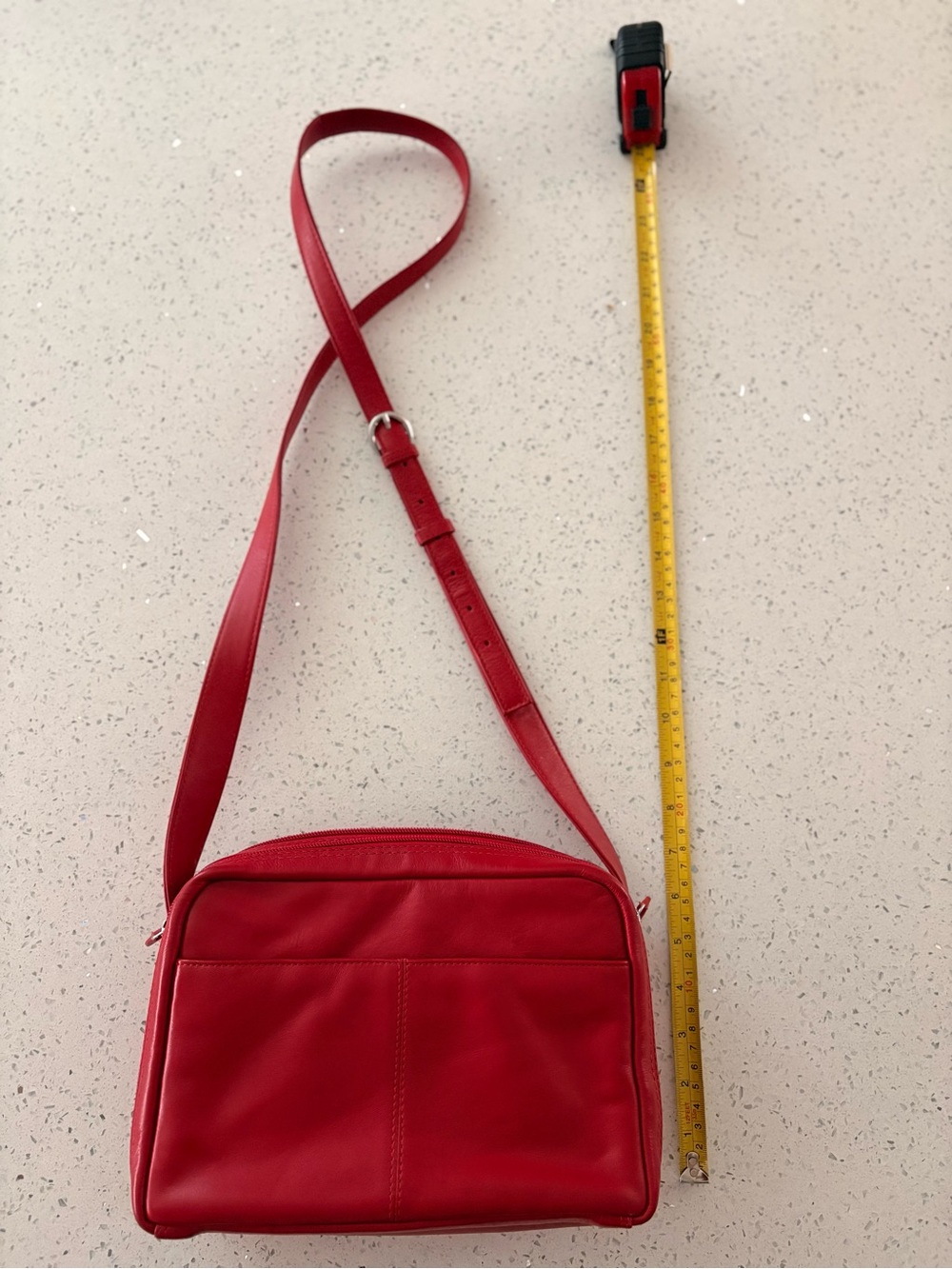 ili New York Red Leather Two Compartment Crossbody Bag